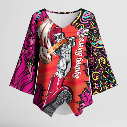 Personalized Sydney Sixers Cricket Kimono Sleeve Blouse Hippie Psychedelic Pattern Vibrant Mandala Art Style