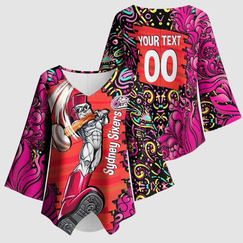 Personalized Sydney Sixers Cricket Kimono Sleeve Blouse Hippie Psychedelic Pattern Vibrant Mandala Art Style