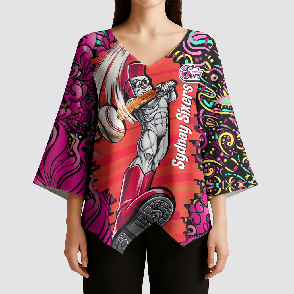 Personalized Sydney Sixers Cricket Kimono Sleeve Blouse Hippie Psychedelic Pattern Vibrant Mandala Art Style