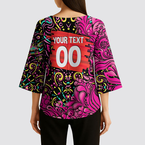 Personalized Sydney Sixers Cricket Kimono Sleeve Blouse Hippie Psychedelic Pattern Vibrant Mandala Art Style