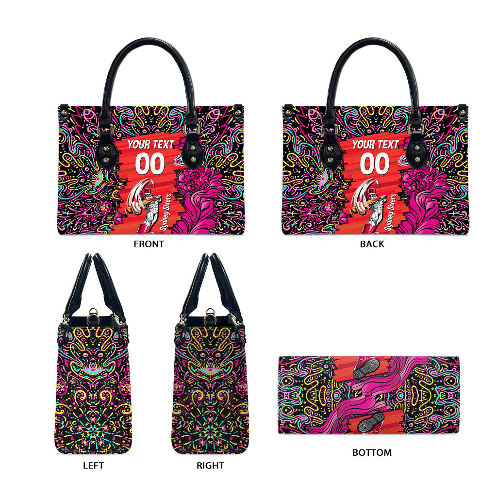 Personalized Sydney Sixers Cricket Leather Bag Hippie Psychedelic Pattern Vibrant Mandala Art Style