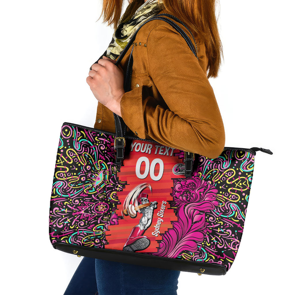 Personalized Sydney Sixers Cricket Leather Tote Bag Hippie Psychedelic Pattern Vibrant Mandala Art Style