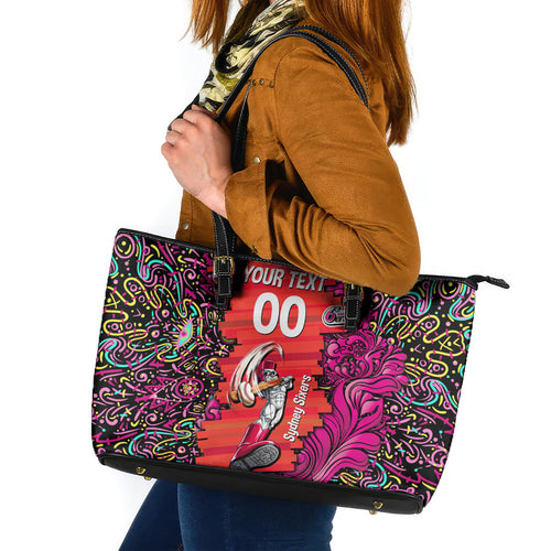 Personalized Sydney Sixers Cricket Leather Tote Bag Hippie Psychedelic Pattern Vibrant Mandala Art Style