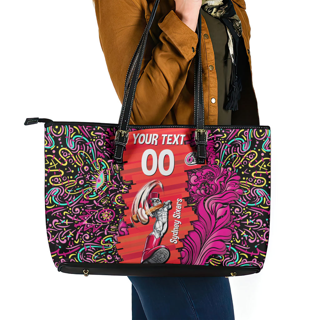 Personalized Sydney Sixers Cricket Leather Tote Bag Hippie Psychedelic Pattern Vibrant Mandala Art Style