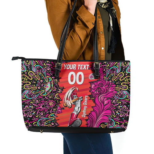 Personalized Sydney Sixers Cricket Leather Tote Bag Hippie Psychedelic Pattern Vibrant Mandala Art Style