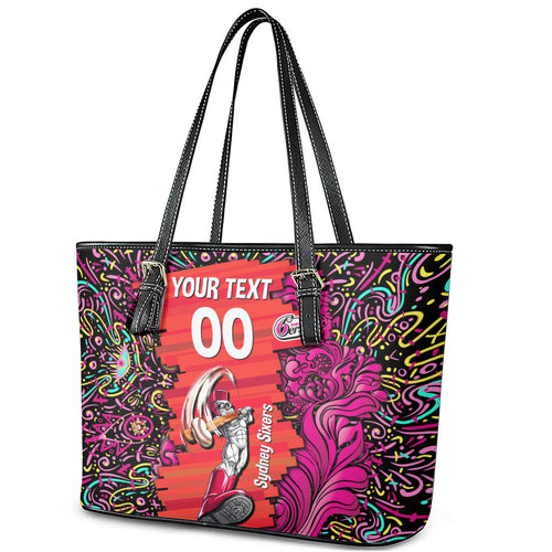 Personalized Sydney Sixers Cricket Leather Tote Bag Hippie Psychedelic Pattern Vibrant Mandala Art Style