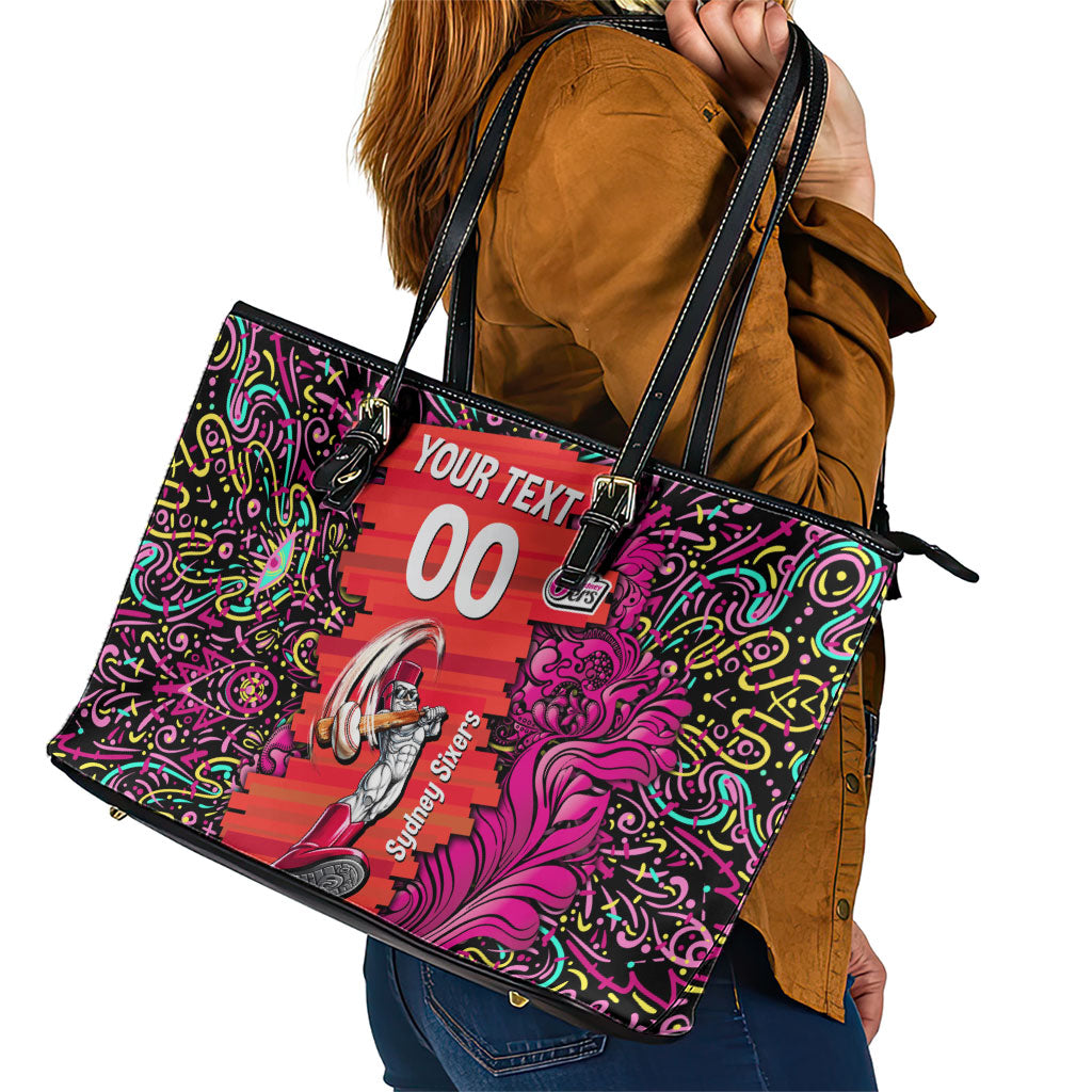 Personalized Sydney Sixers Cricket Leather Tote Bag Hippie Psychedelic Pattern Vibrant Mandala Art Style