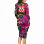 Personalized Sydney Sixers Cricket Long Sleeve Bodycon Dress Hippie Psychedelic Pattern Vibrant Mandala Art Style