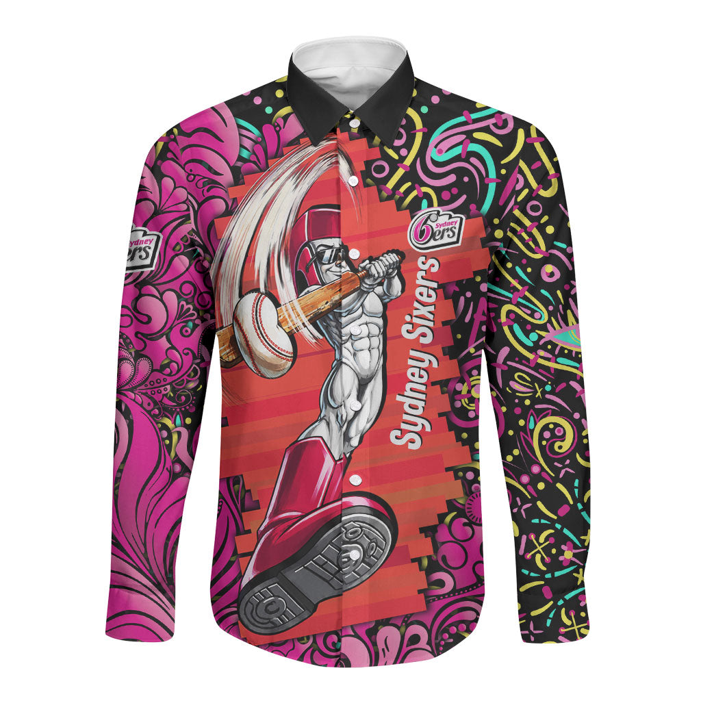 Personalized Sydney Sixers Cricket Long Sleeve Button Shirt Hippie Psychedelic Pattern Vibrant Mandala Art Style