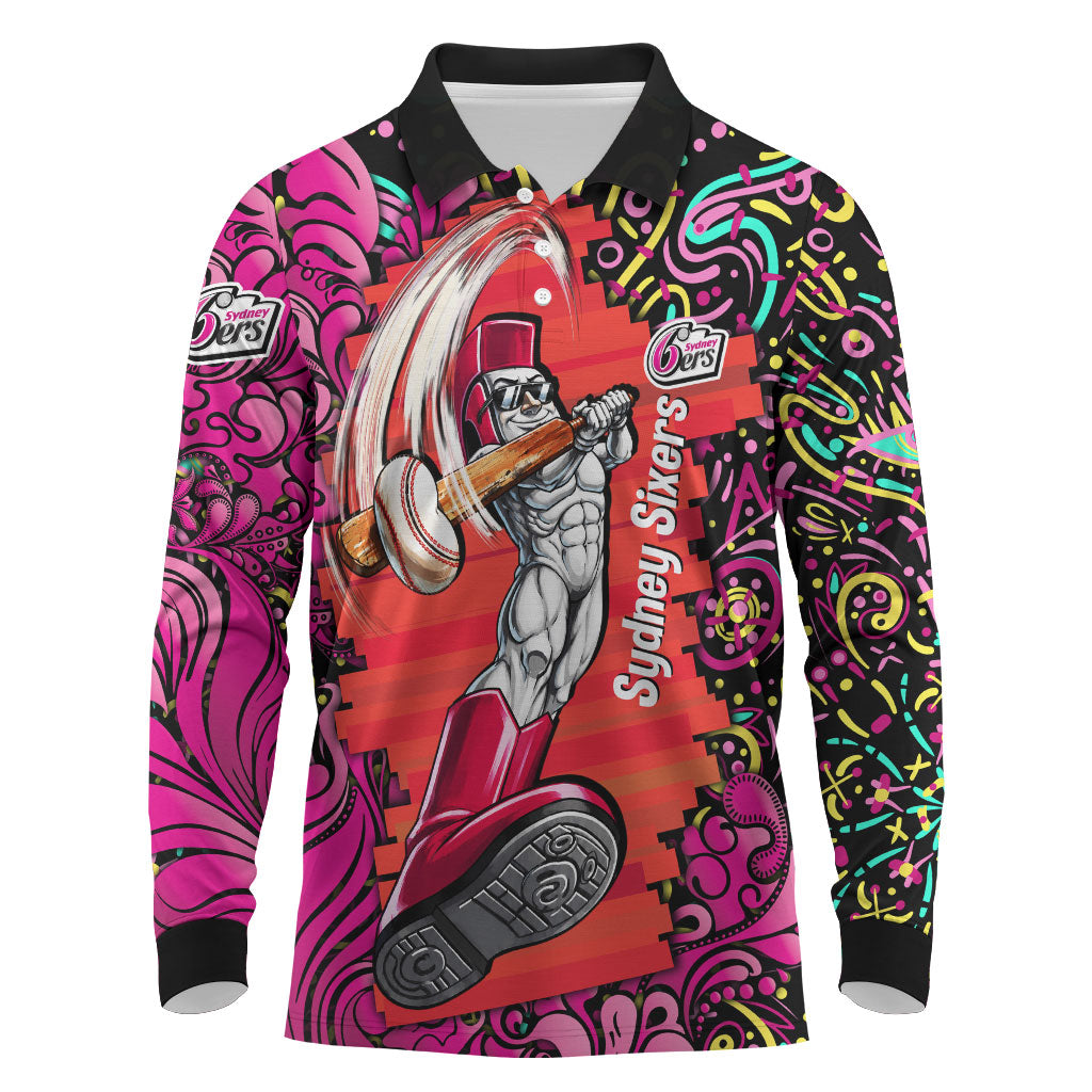 Personalized Sydney Sixers Cricket Long Sleeve Polo Shirt Hippie Psychedelic Pattern Vibrant Mandala Art Style