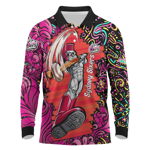Personalized Sydney Sixers Cricket Long Sleeve Polo Shirt Hippie Psychedelic Pattern Vibrant Mandala Art Style