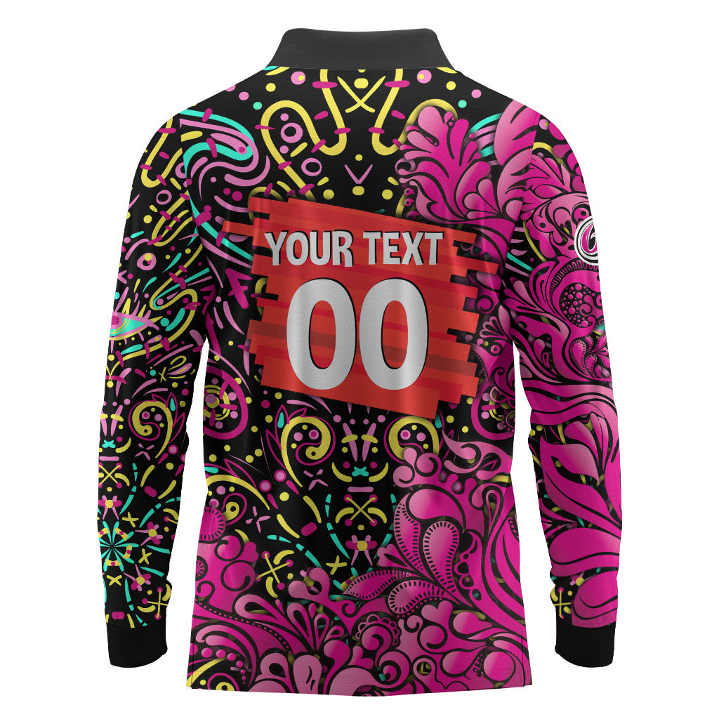 Personalized Sydney Sixers Cricket Long Sleeve Polo Shirt Hippie Psychedelic Pattern Vibrant Mandala Art Style