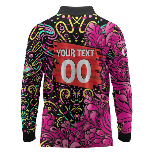 Personalized Sydney Sixers Cricket Long Sleeve Polo Shirt Hippie Psychedelic Pattern Vibrant Mandala Art Style