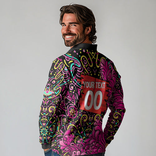 Personalized Sydney Sixers Cricket Long Sleeve Polo Shirt Hippie Psychedelic Pattern Vibrant Mandala Art Style