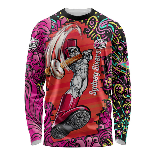 Personalized Sydney Sixers Cricket Long Sleeve Shirt Hippie Psychedelic Pattern Vibrant Mandala Art Style