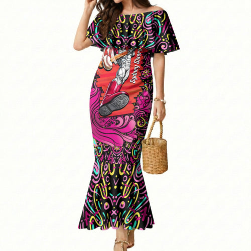 Personalized Sydney Sixers Cricket Mermaid Dress Hippie Psychedelic Pattern Vibrant Mandala Art Style