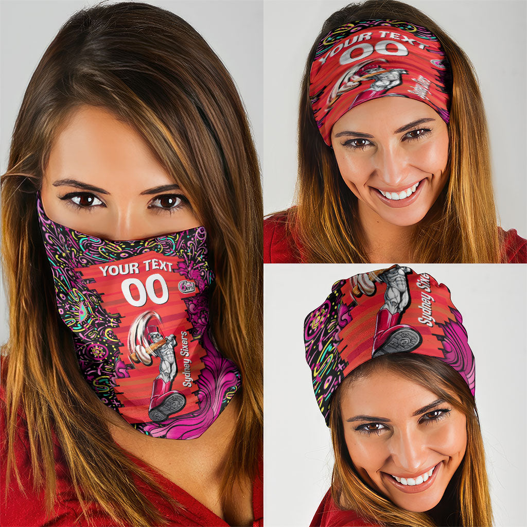 Personalized Sydney Sixers Cricket Neck Gaiter Hippie Psychedelic Pattern Vibrant Mandala Art Style