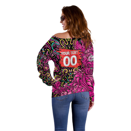 Personalized Sydney Sixers Cricket Off Shoulder Sweater Hippie Psychedelic Pattern Vibrant Mandala Art Style