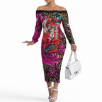 Personalized Sydney Sixers Cricket Off The Shoulder Long Sleeve Dress Hippie Psychedelic Pattern Vibrant Mandala Art Style