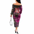 Personalized Sydney Sixers Cricket Off The Shoulder Long Sleeve Dress Hippie Psychedelic Pattern Vibrant Mandala Art Style