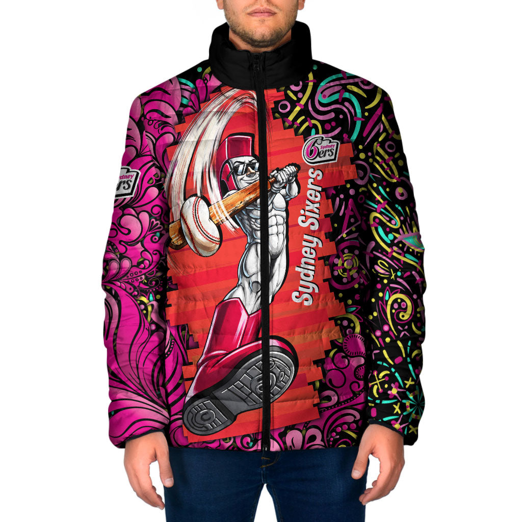 Personalized Sydney Sixers Cricket Padded Jacket Hippie Psychedelic Pattern Vibrant Mandala Art Style