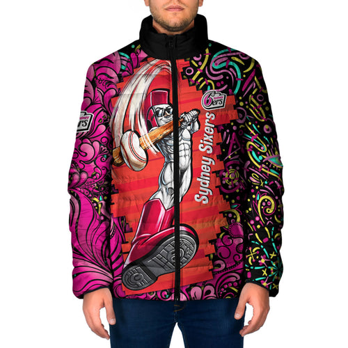 Personalized Sydney Sixers Cricket Padded Jacket Hippie Psychedelic Pattern Vibrant Mandala Art Style
