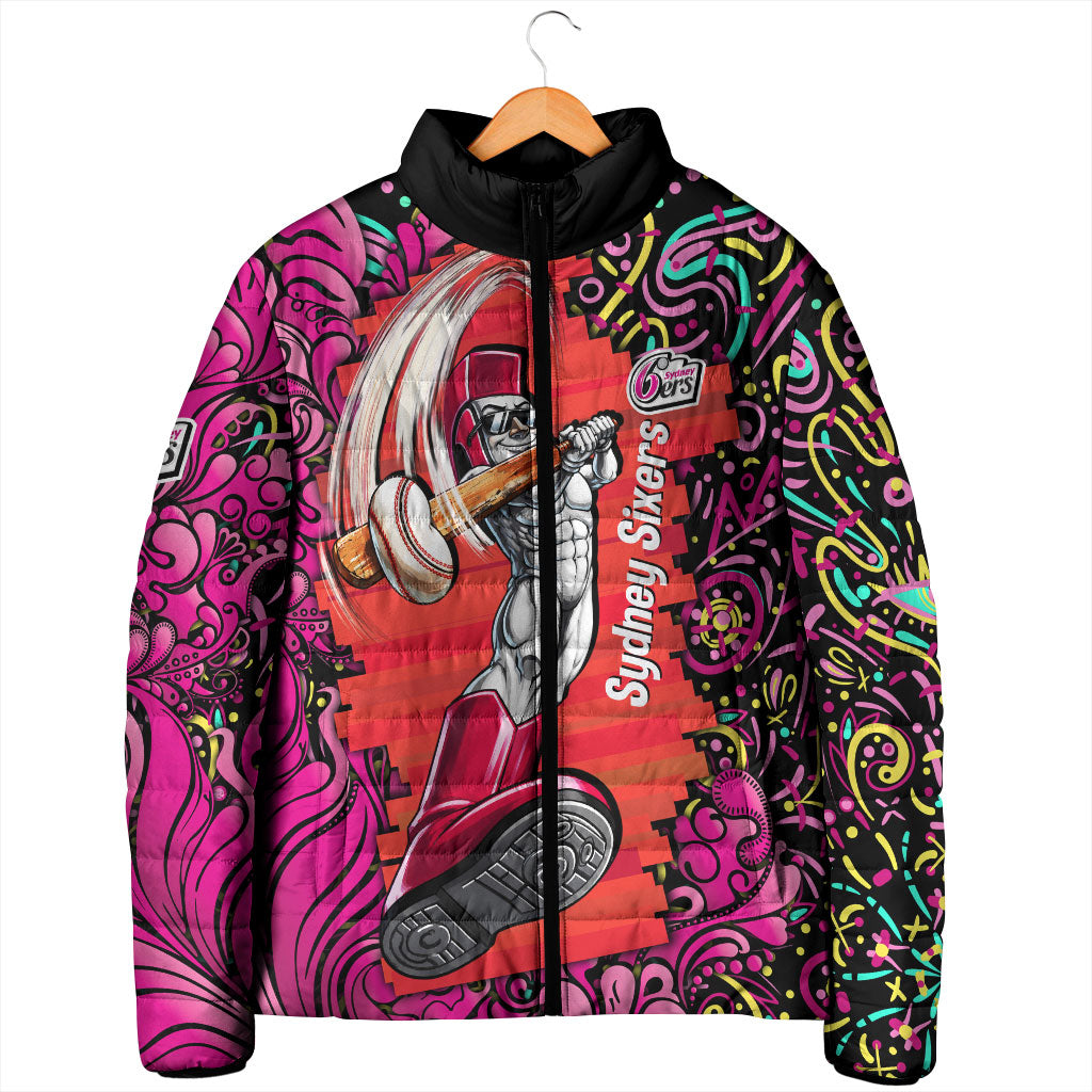 Personalized Sydney Sixers Cricket Padded Jacket Hippie Psychedelic Pattern Vibrant Mandala Art Style