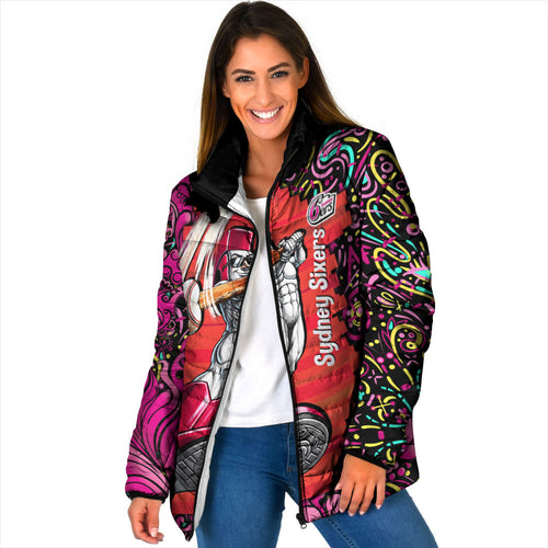 Personalized Sydney Sixers Cricket Padded Jacket Hippie Psychedelic Pattern Vibrant Mandala Art Style