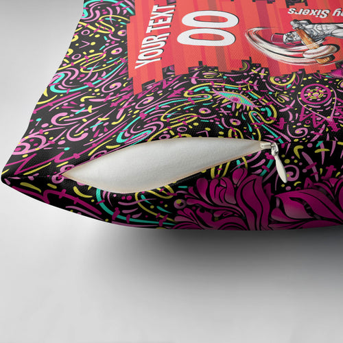 Personalized Sydney Sixers Cricket Pillow Cover Hippie Psychedelic Pattern Vibrant Mandala Art Style