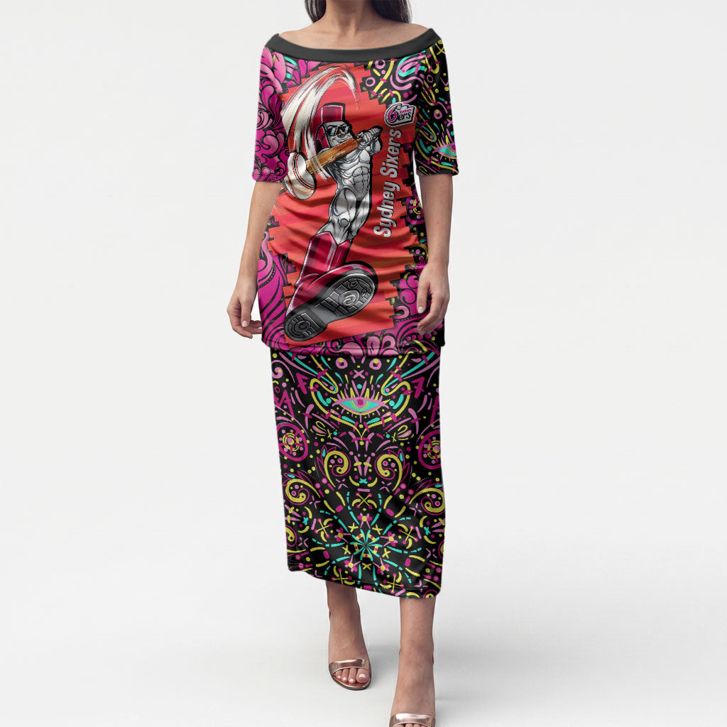 Personalized Sydney Sixers Cricket Puletasi Hippie Psychedelic Pattern Vibrant Mandala Art Style