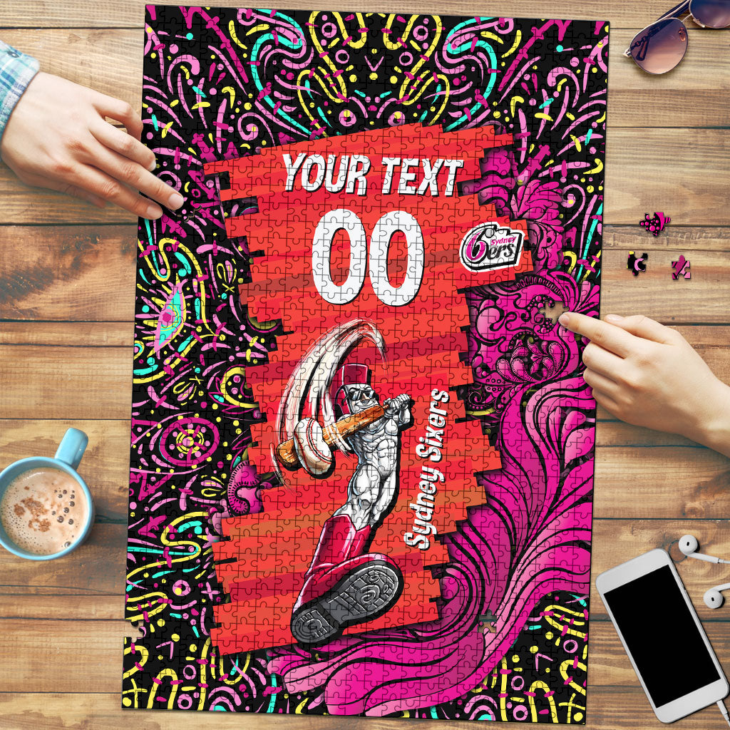 Personalized Sydney Sixers Cricket Puzzle Hippie Psychedelic Pattern Vibrant Mandala Art Style