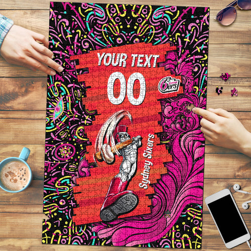 Personalized Sydney Sixers Cricket Puzzle Hippie Psychedelic Pattern Vibrant Mandala Art Style