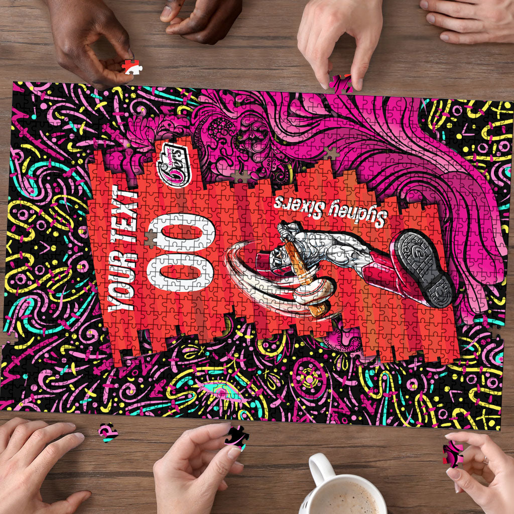 Personalized Sydney Sixers Cricket Puzzle Hippie Psychedelic Pattern Vibrant Mandala Art Style