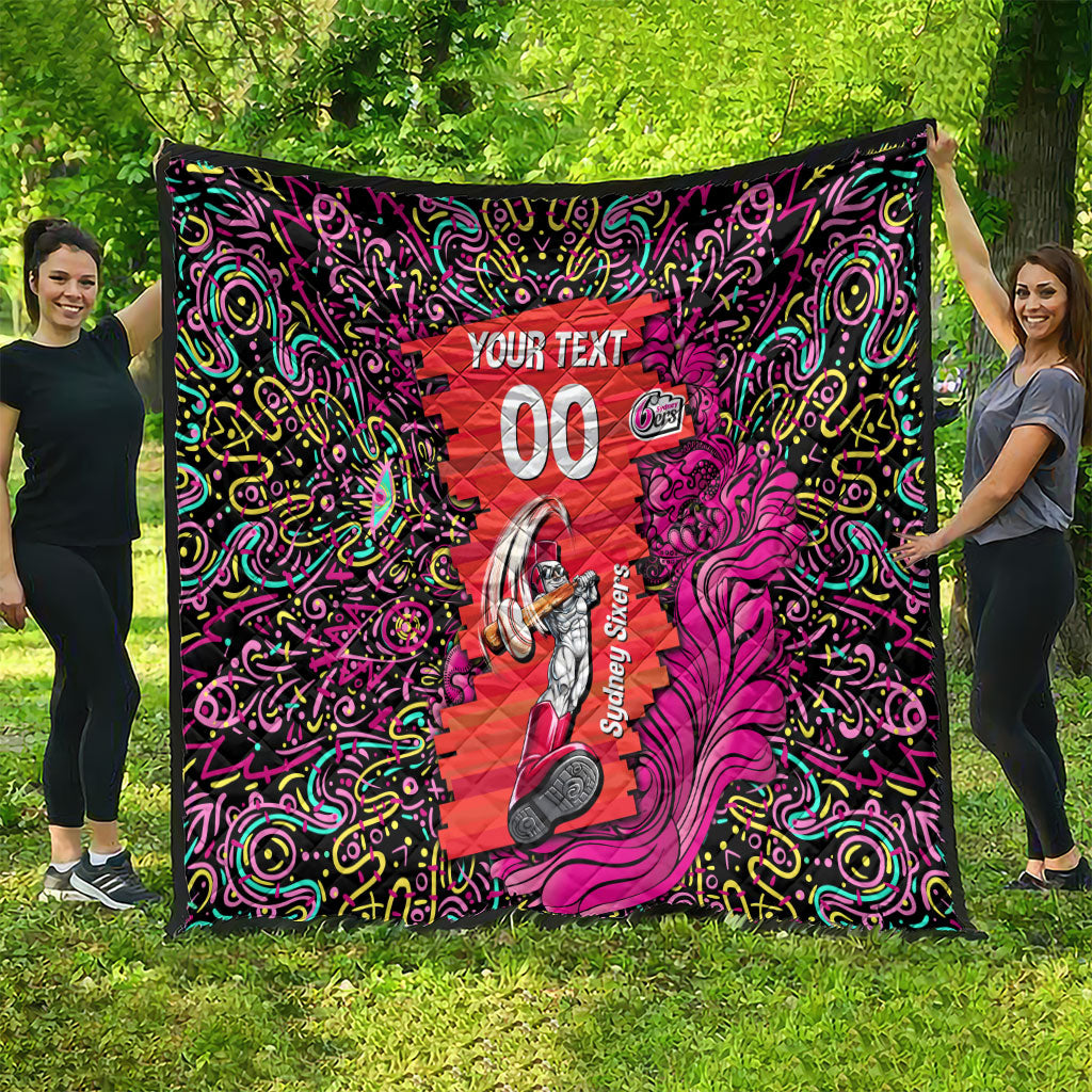 Personalized Sydney Sixers Cricket Quilt Hippie Psychedelic Pattern Vibrant Mandala Art Style