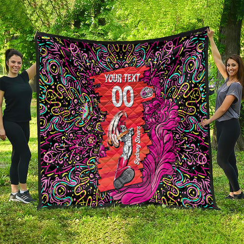Personalized Sydney Sixers Cricket Quilt Hippie Psychedelic Pattern Vibrant Mandala Art Style
