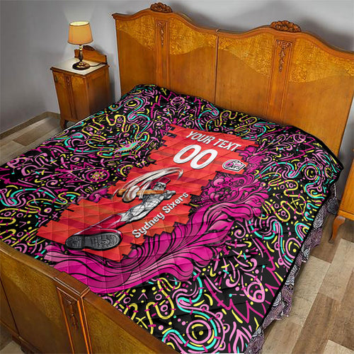 Personalized Sydney Sixers Cricket Quilt Hippie Psychedelic Pattern Vibrant Mandala Art Style