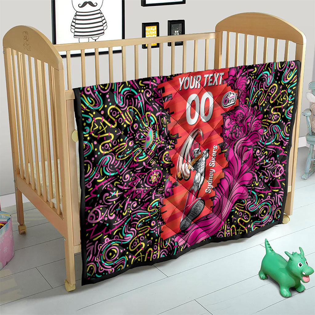 Personalized Sydney Sixers Cricket Quilt Hippie Psychedelic Pattern Vibrant Mandala Art Style