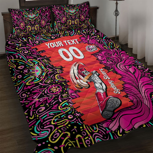 Personalized Sydney Sixers Cricket Quilt Bed Set Hippie Psychedelic Pattern Vibrant Mandala Art Style
