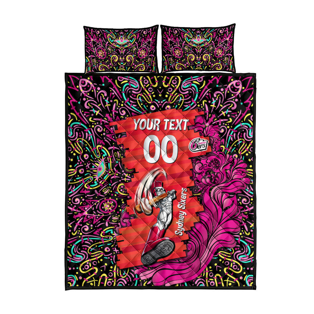Personalized Sydney Sixers Cricket Quilt Bed Set Hippie Psychedelic Pattern Vibrant Mandala Art Style