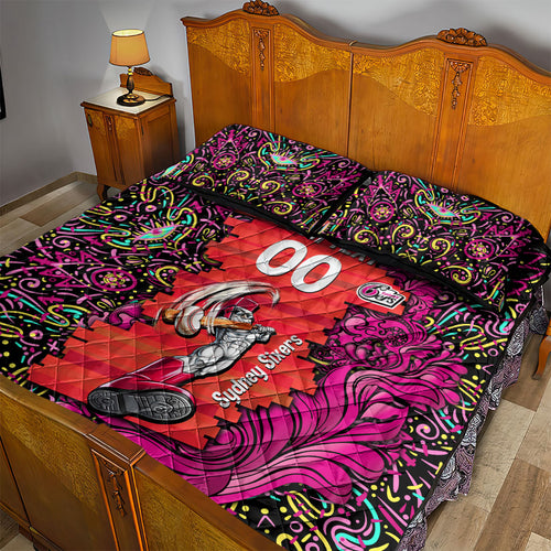 Personalized Sydney Sixers Cricket Quilt Bed Set Hippie Psychedelic Pattern Vibrant Mandala Art Style