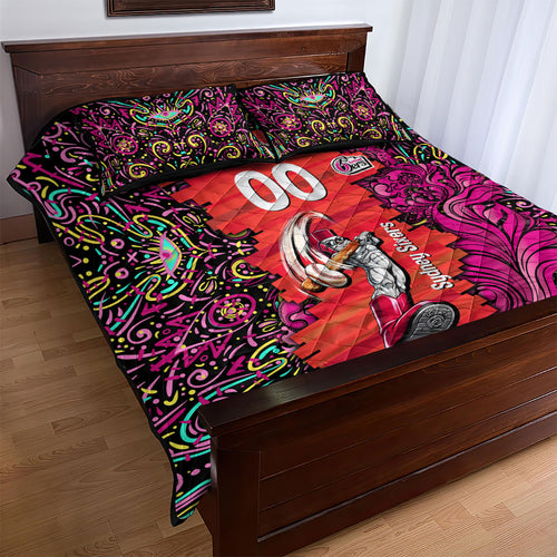 Personalized Sydney Sixers Cricket Quilt Bed Set Hippie Psychedelic Pattern Vibrant Mandala Art Style