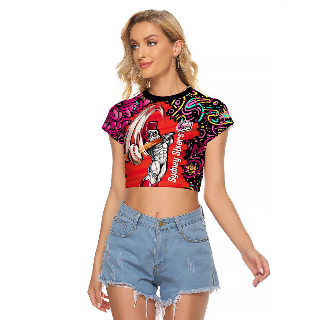 Personalized Sydney Sixers Cricket Raglan Cropped T Shirt Hippie Psychedelic Pattern Vibrant Mandala Art Style