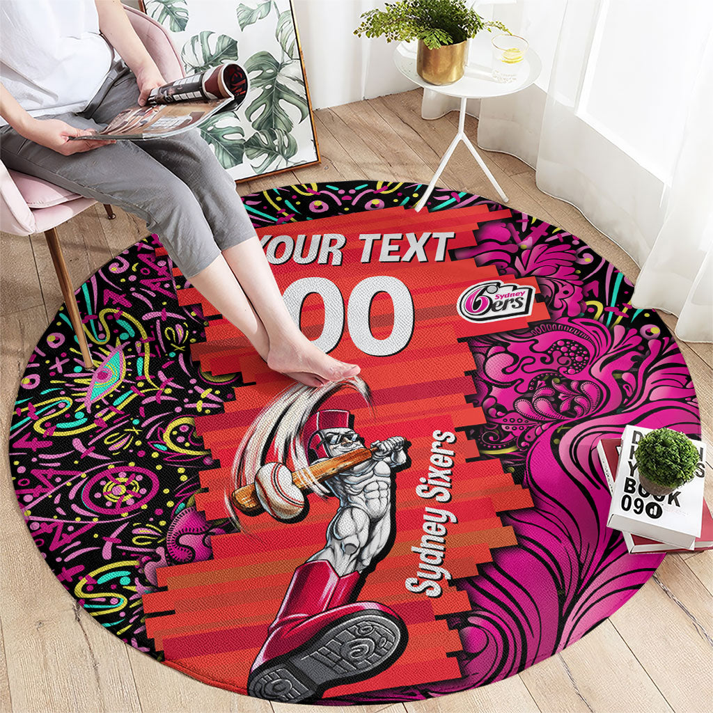 Personalized Sydney Sixers Cricket Round Carpet Hippie Psychedelic Pattern Vibrant Mandala Art Style