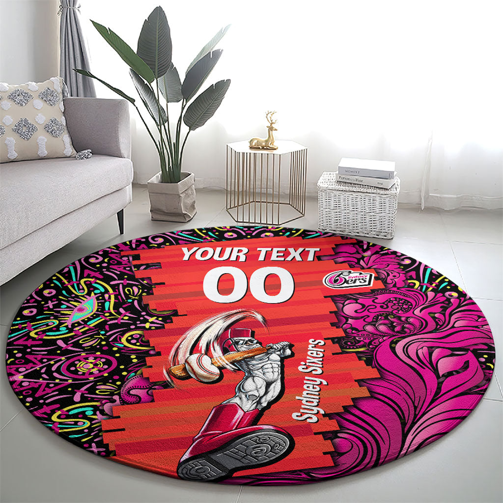 Personalized Sydney Sixers Cricket Round Carpet Hippie Psychedelic Pattern Vibrant Mandala Art Style
