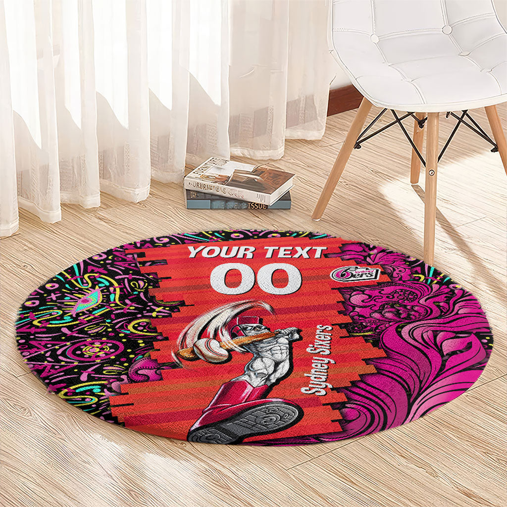 Personalized Sydney Sixers Cricket Round Carpet Hippie Psychedelic Pattern Vibrant Mandala Art Style