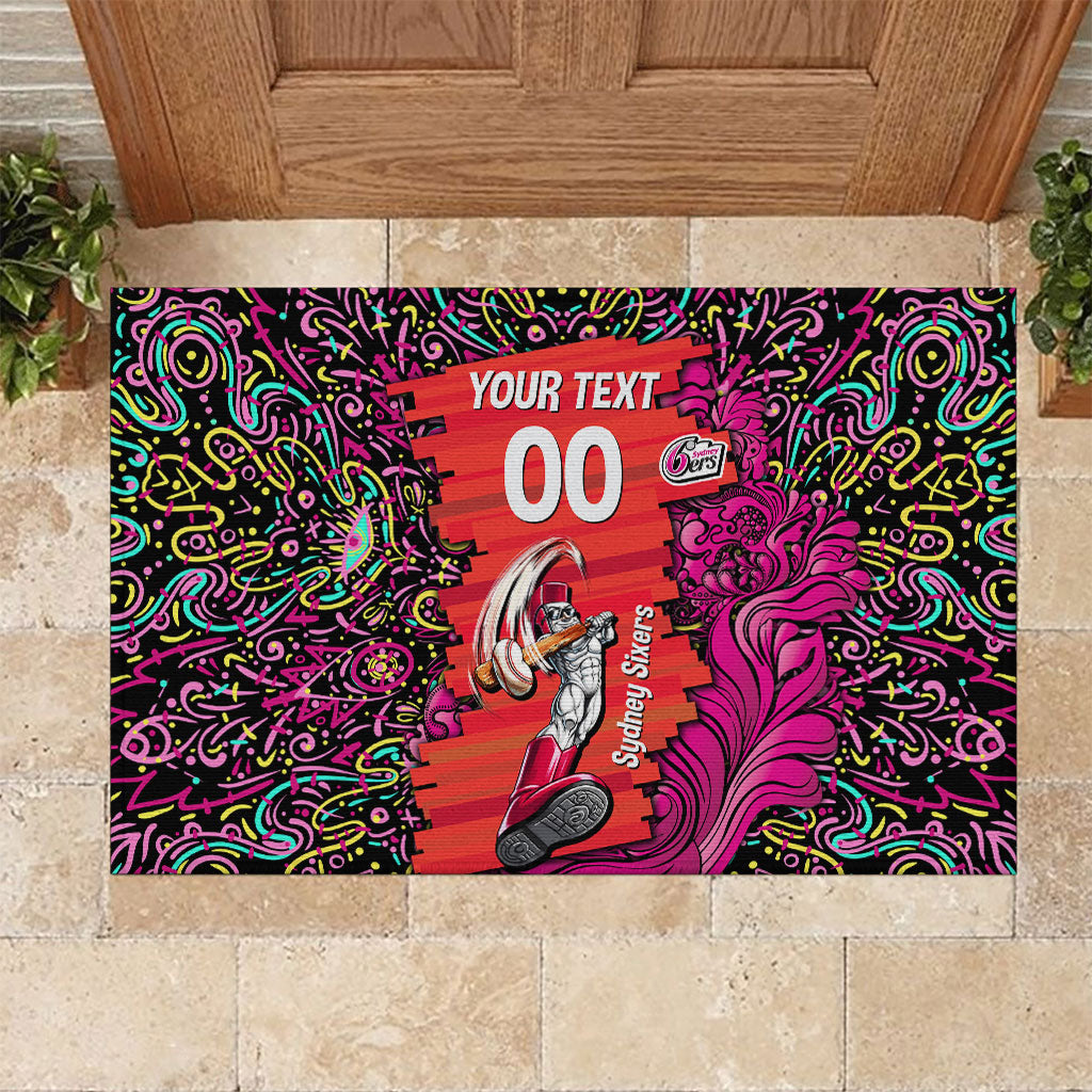 Personalized Sydney Sixers Cricket Rubber Doormat Hippie Psychedelic Pattern Vibrant Mandala Art Style
