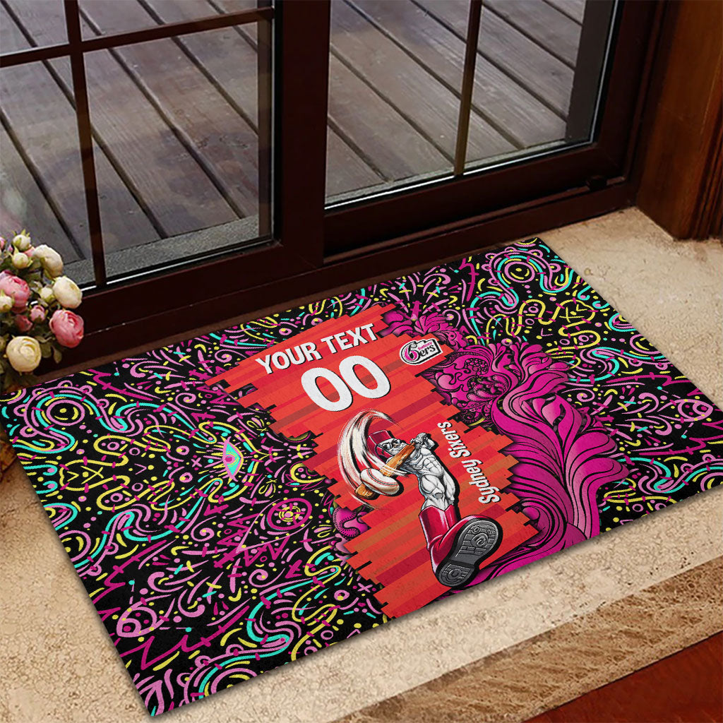 Personalized Sydney Sixers Cricket Rubber Doormat Hippie Psychedelic Pattern Vibrant Mandala Art Style