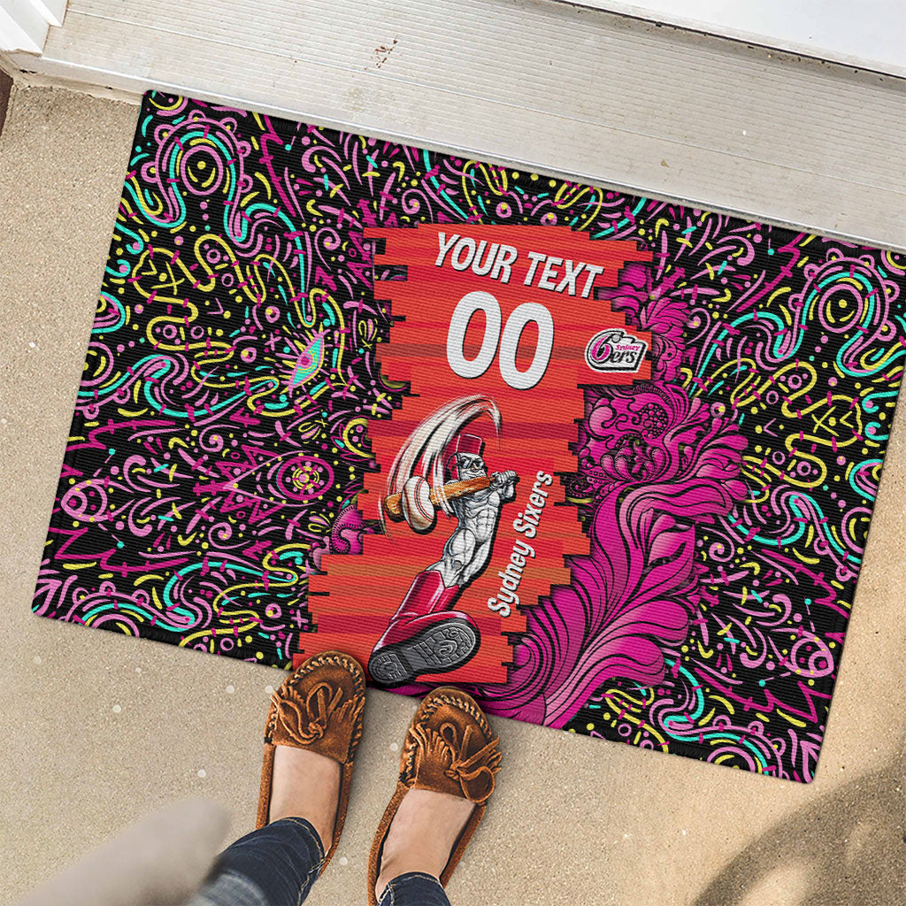Personalized Sydney Sixers Cricket Rubber Doormat Hippie Psychedelic Pattern Vibrant Mandala Art Style