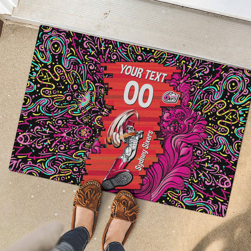 Personalized Sydney Sixers Cricket Rubber Doormat Hippie Psychedelic Pattern Vibrant Mandala Art Style