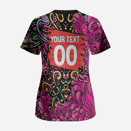 Personalized Sydney Sixers Cricket Scrub Top Hippie Psychedelic Pattern Vibrant Mandala Art Style